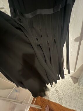 VINTAGE 100% silk Carmen Marc Valvo Black Pleated Fringe Dress